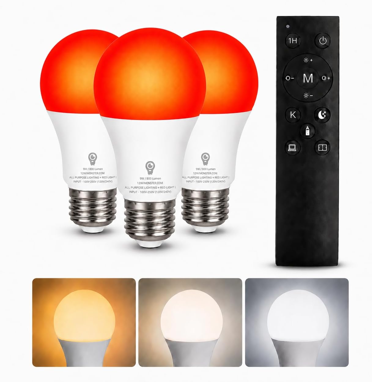 2-in-1 670nm Red & White LED Bulb – A19 E26 Dimmable Remote Light for Bedroom & Nursery