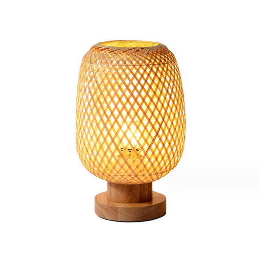 Rattan Weave Exquisite Lamp Shade | Bamboo Desk Table Lamp with Wood Base