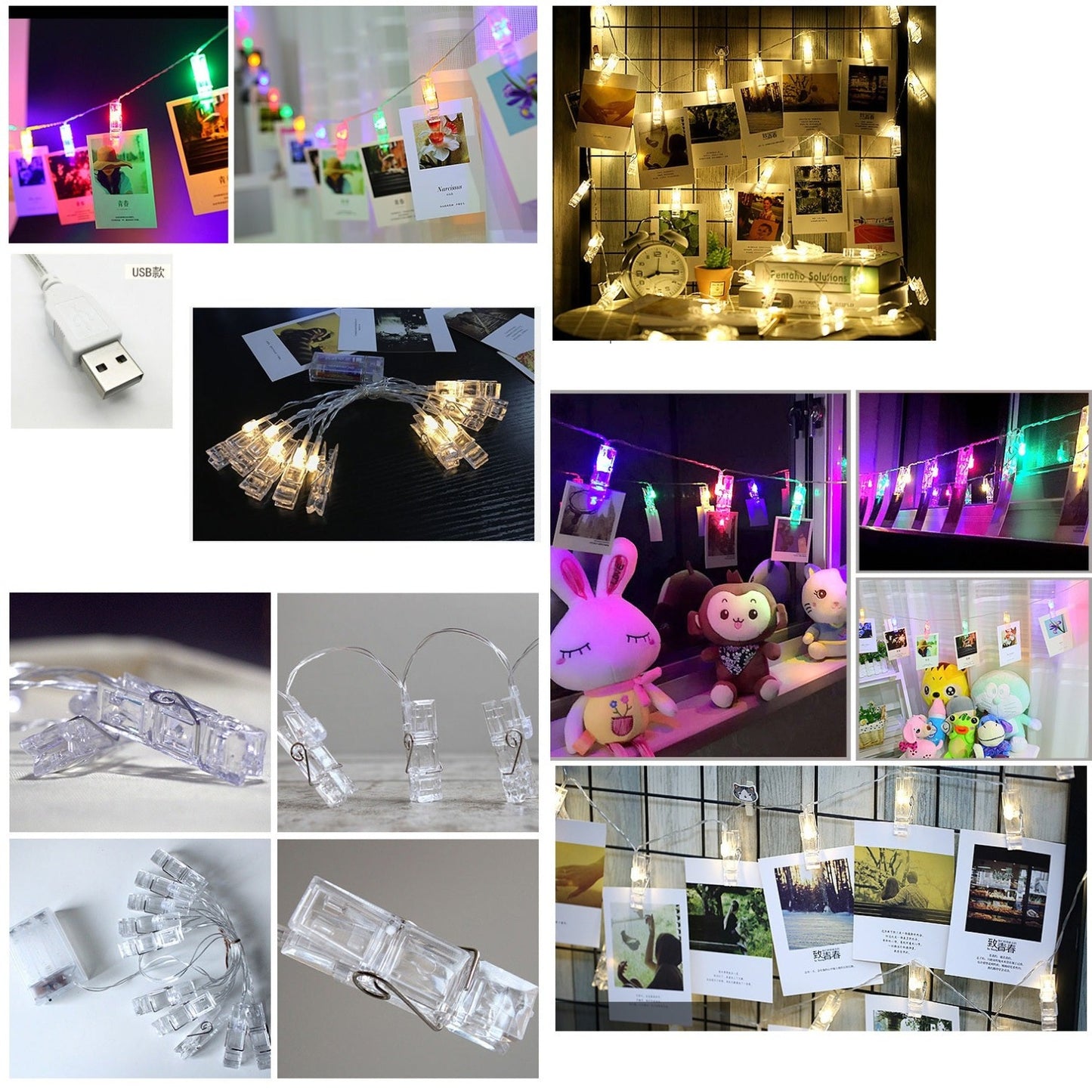 USB Clip On 20 Photo String Light - Share and Display Your Pictures Portraits