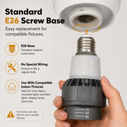 E26 LED Adjustable Beam Spotlight Bulb - 6000K PAR16/PAR20 Display Light with Side Accent Panel for Fixtures & Track Lighting