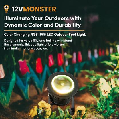 Color Changing RGB IP68 LED Outdoor Spot Light I DC 12 Volt 10 Watt 12" Wire
