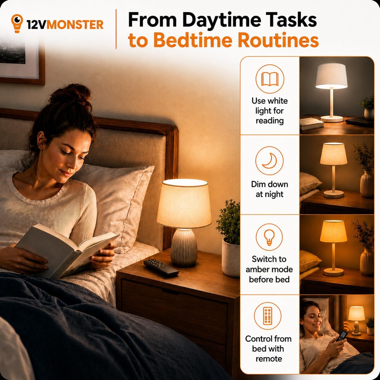 2-in-1 1800K Amber & Tunable White A19 LED Bulb with Remote – E26 Dimmable Night Light, 9W 800LM