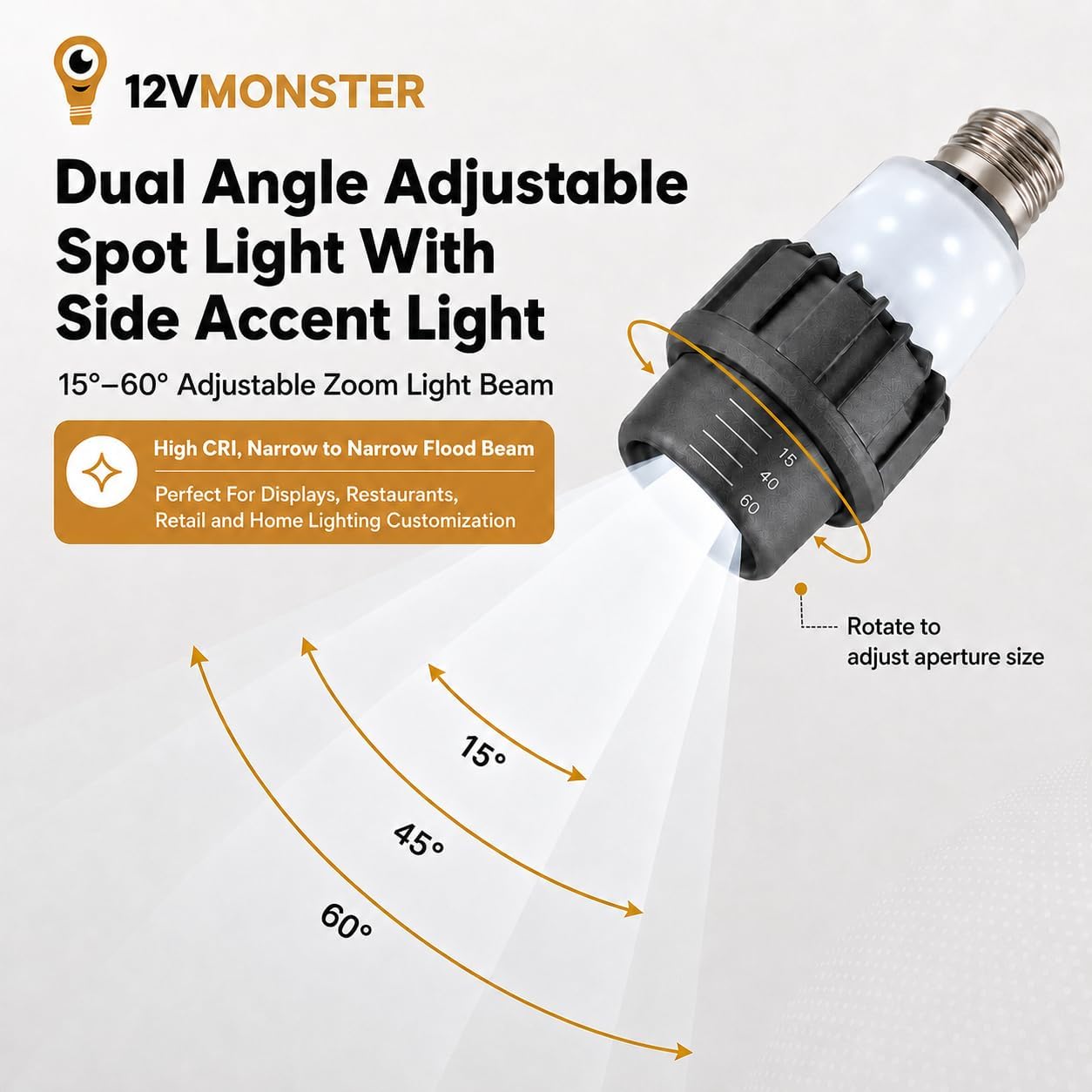E26 LED Adjustable Beam Spotlight Bulb - 6000K PAR16/PAR20 Display Light with Side Accent Panel for Fixtures & Track Lighting