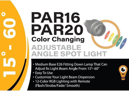 Adjustable Color + Beam Angle PAR16 PAR20 LED Spot Light Bulb 15°-60° Multi Angle Lamp l 9W NSP WSP RGB