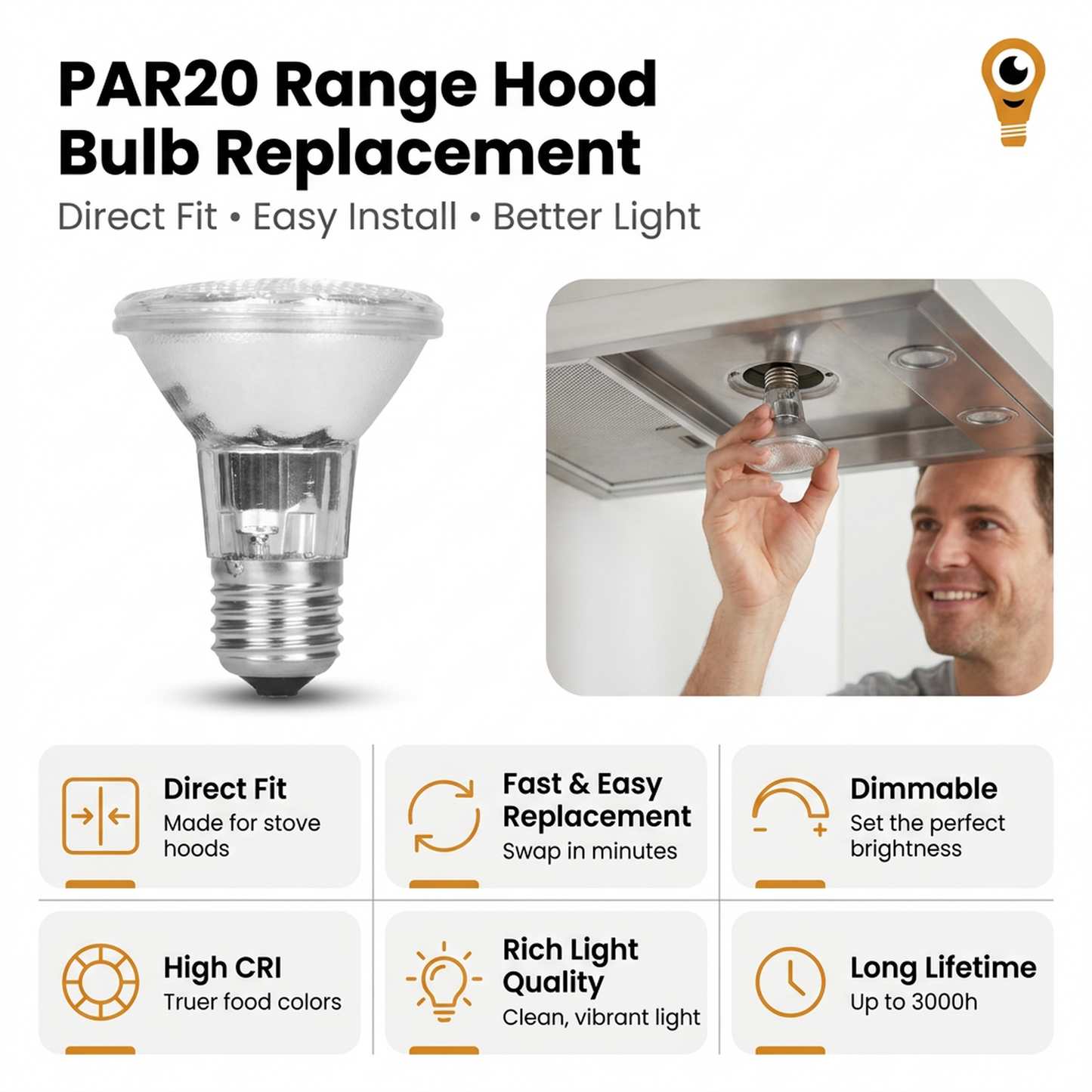 3-Pack / 6-Pack / 15-Pack Value PAR20 35W Halogen Bulbs – Dimmable 2700K Warm White, E26 Base for Recessed, Track, and Ceiling Lighting