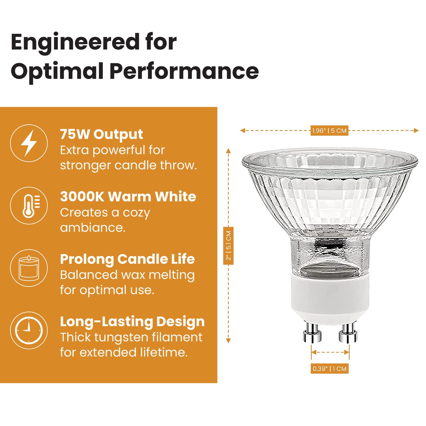 Upgrade Your Candle Lamp l 75W Replacement 2 Pin Halogen GU10 Spot Heat Light Bulb - 120V