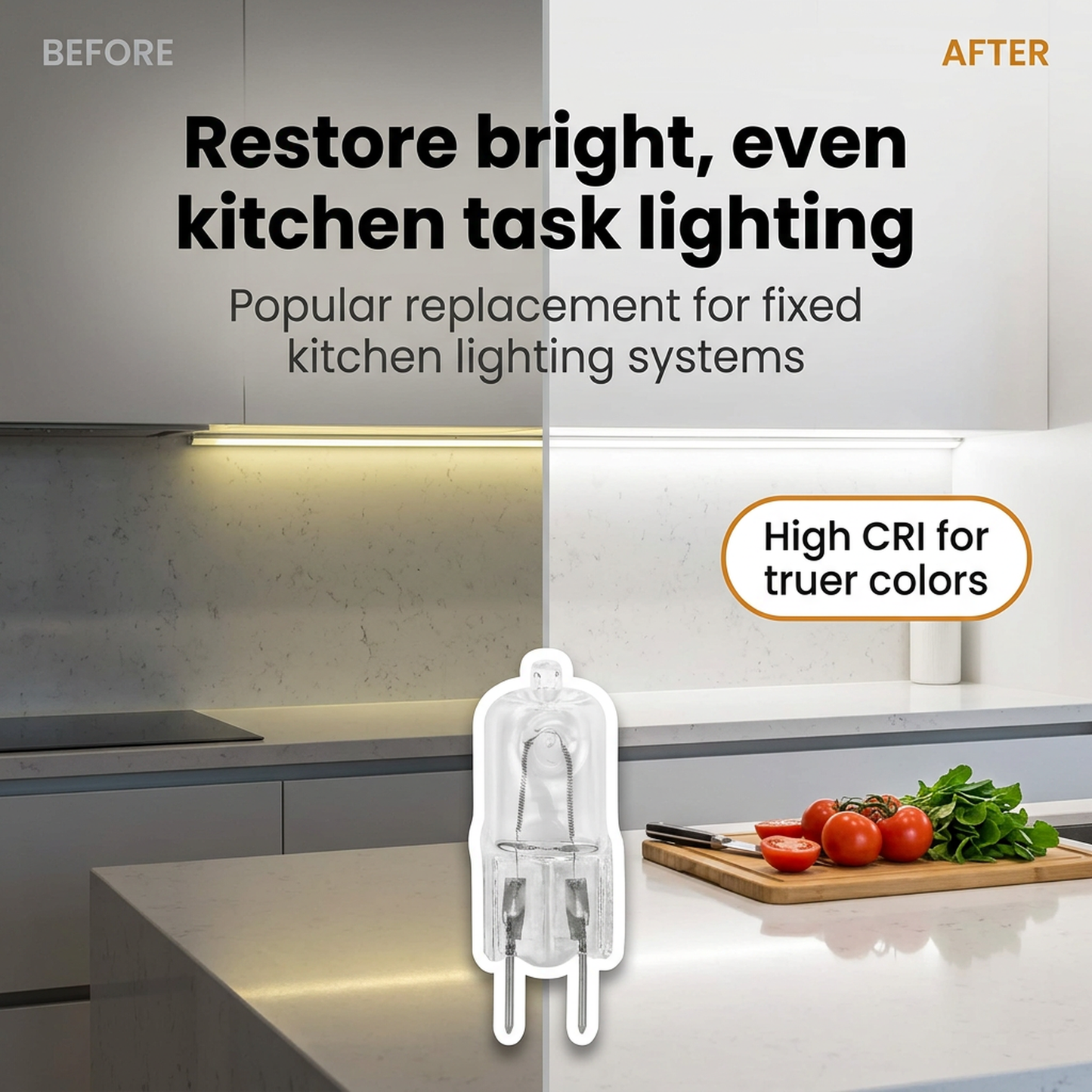 G8 Halogen Bulbs for Under Cabinet Puck Lights / Microwave Light - 120V (20W/35W/50W) JCD T4 I 10 Pack