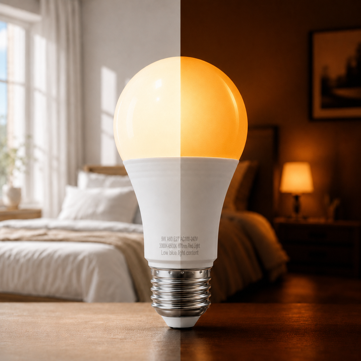 Dual Use 1800K Amber & Tunable White A19 LED Bulb with Remote – E26 Dimmable Night Light, 9W 800LM