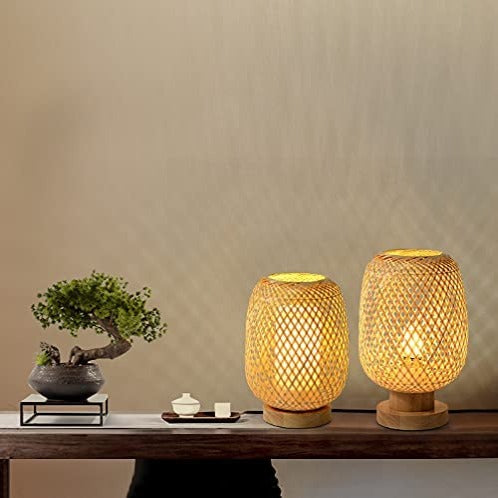 Cordless Table Lamp,battery Operated Lamp,bamboo Rattan Table Lamp,woven  Lamp Shade,japanese Lamp,chinese Lantern,bohemian,rustic Desk Lamp 