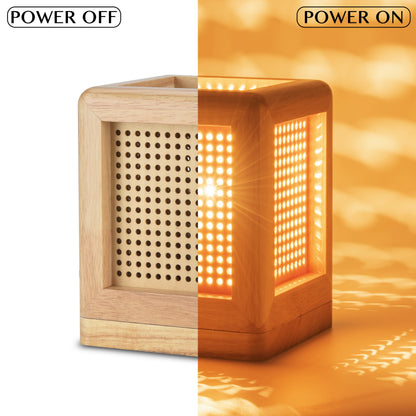 Wooden Cube Lamp Circular Perforated Netting Accent Table Spa Lamp