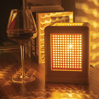 Wooden Cube Lamp Circular Perforated Netting Accent Table Spa Lamp