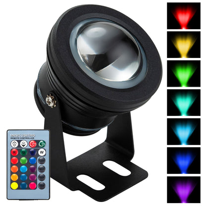 Color Changing RGB IP68 LED Outdoor Spot Light I DC 12 Volt 10 Watt 12" Wire