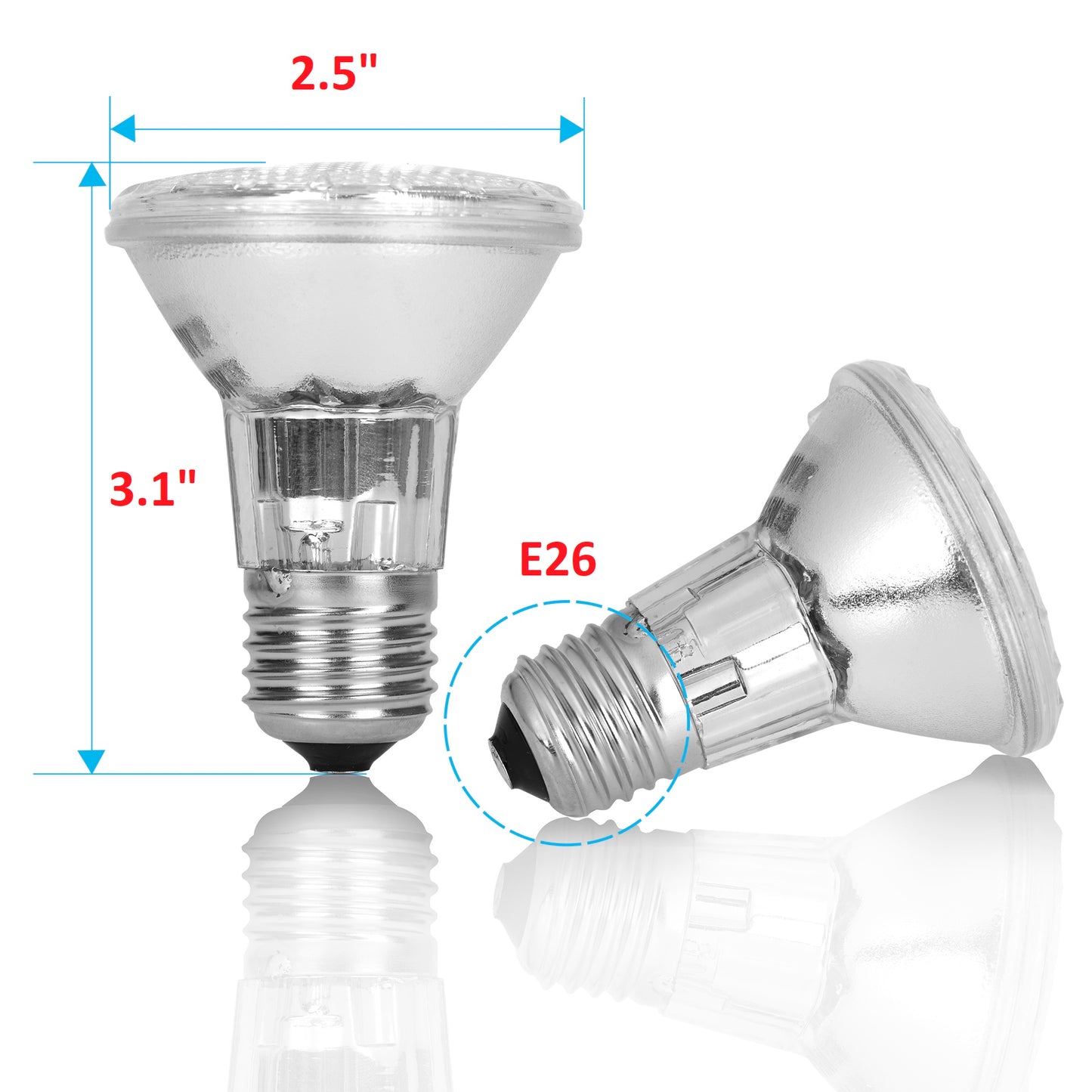3-Pack / 6-Pack / 15-Pack Value PAR20 50W Halogen Light Bulbs – Dimmable 2700K Warm White, E26 Base for Recessed, Track, and Ceiling Lighting