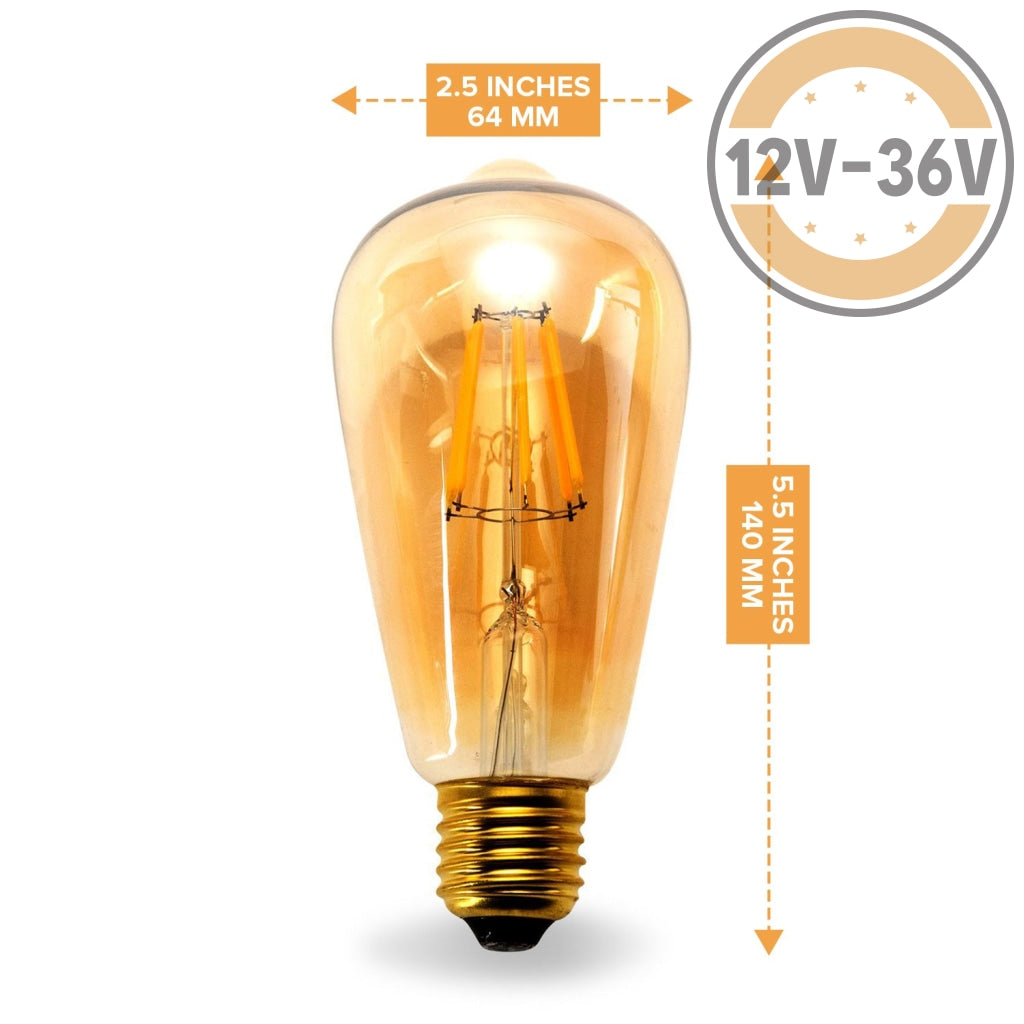 Dc 12V 24V 36V 6W Led St64 Bronze Amber Retro Filament Light Bulb Light Bulb