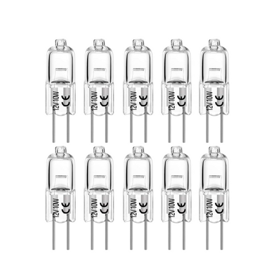 G4 10W AC/DC 12V Clear Housing Halogen Light Bulb JC Spot Bi Pin I 10 Pack